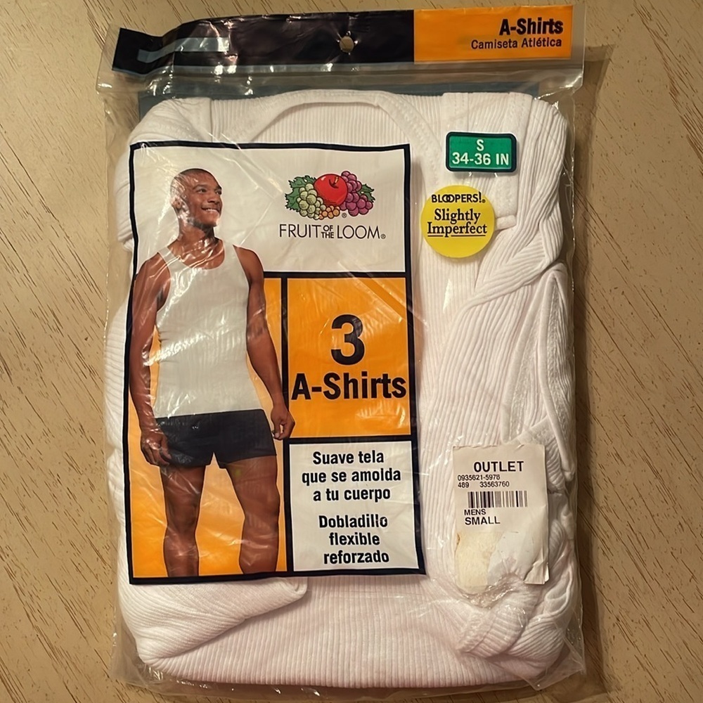 Fruit loom tank ribbed A shirts 3 packs new white small 34-36 Bloopers Imperfect